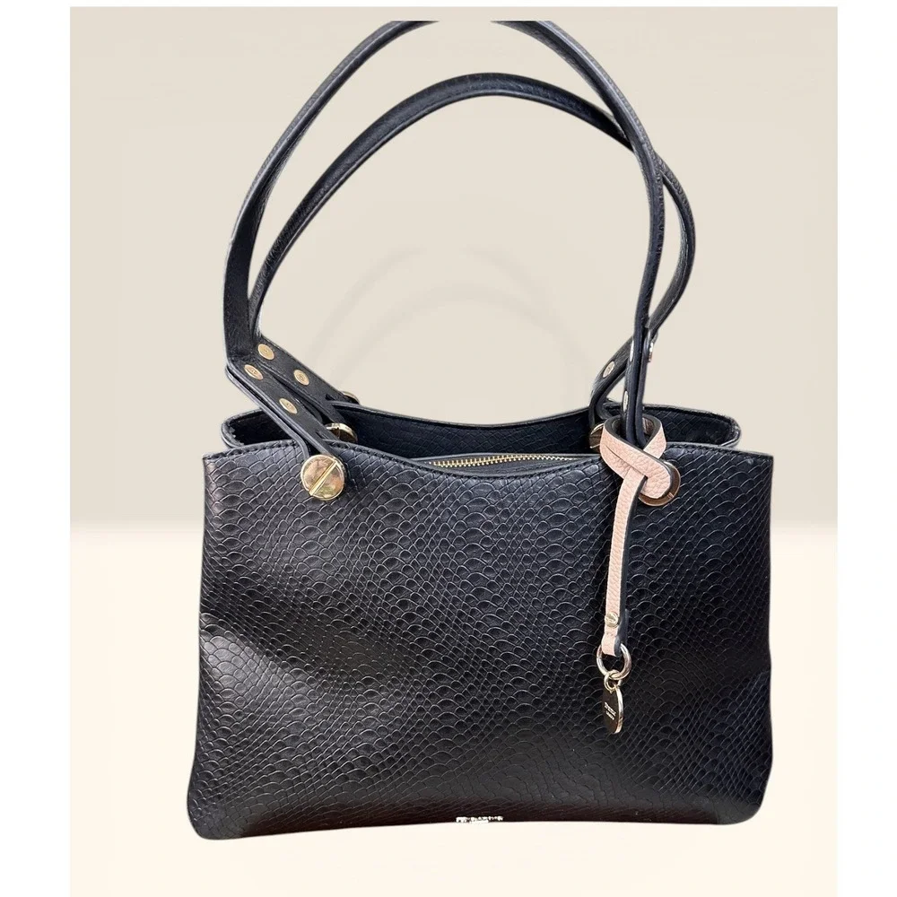 Dune London Tote Bag Medium Black Snakeskin Blush Pink Structured Logo,medallion